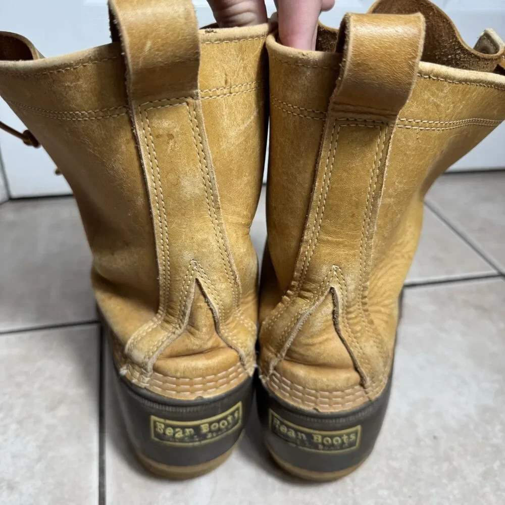 LL Bean Boots Duck Boots Mens 11 M Tan Hiking Leather Waterproof Made in USA